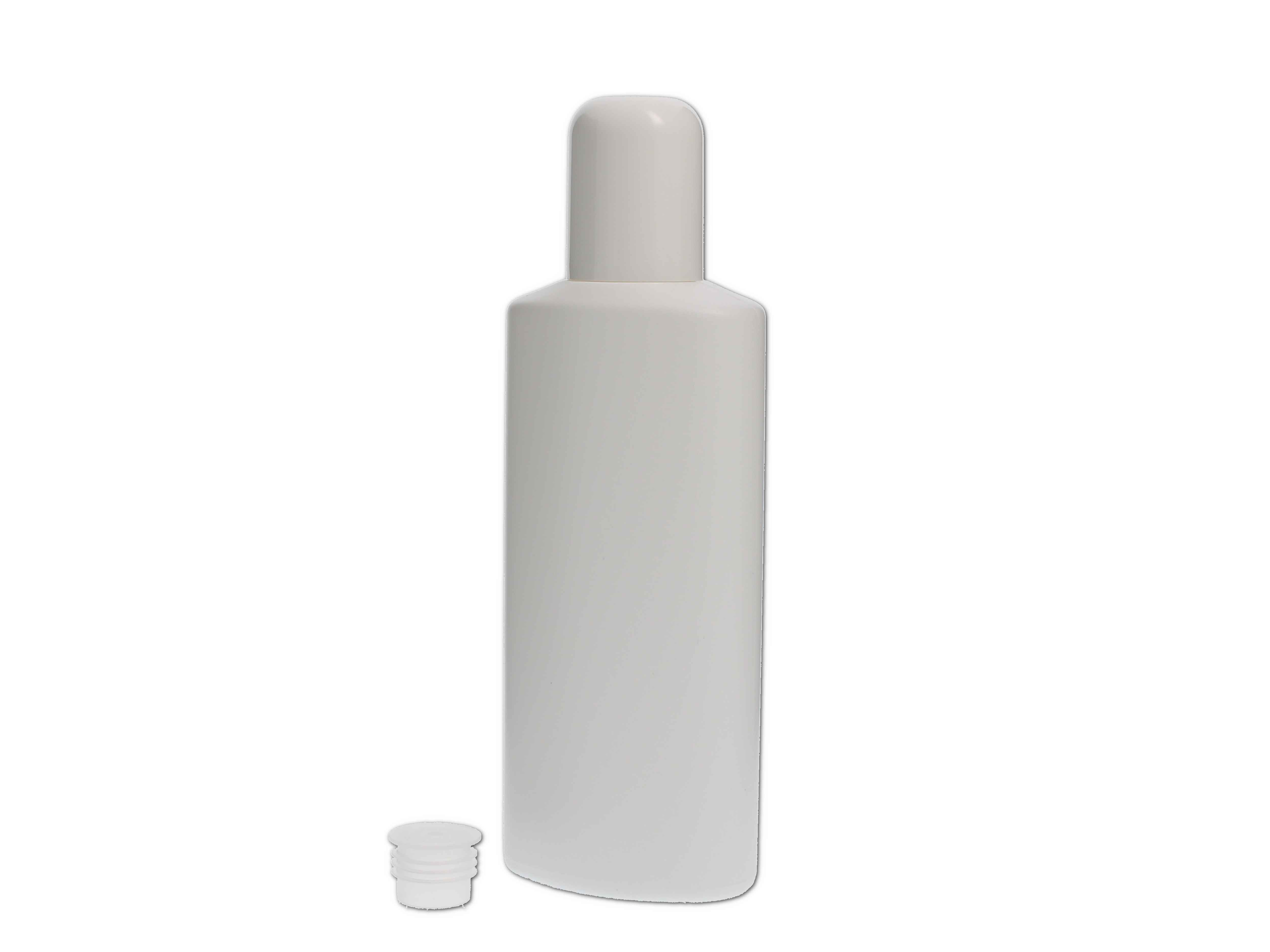 Kosmetikflasche, Kunststoff weiß, oval mit Spritzeinsatz 200ml