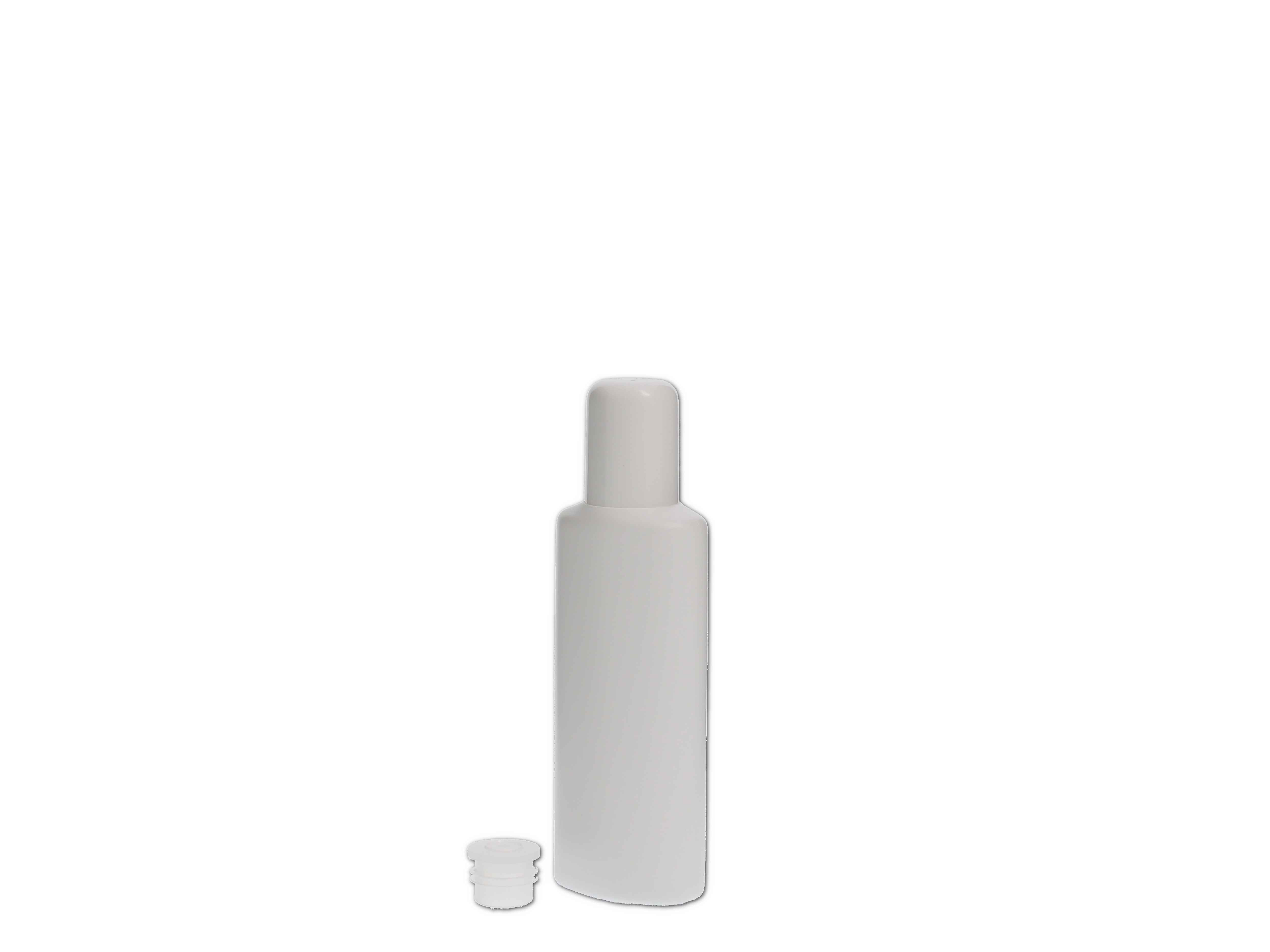 Kosmetikflasche, Kunststoff weiß, oval mit Spritzeinsatz 50ml