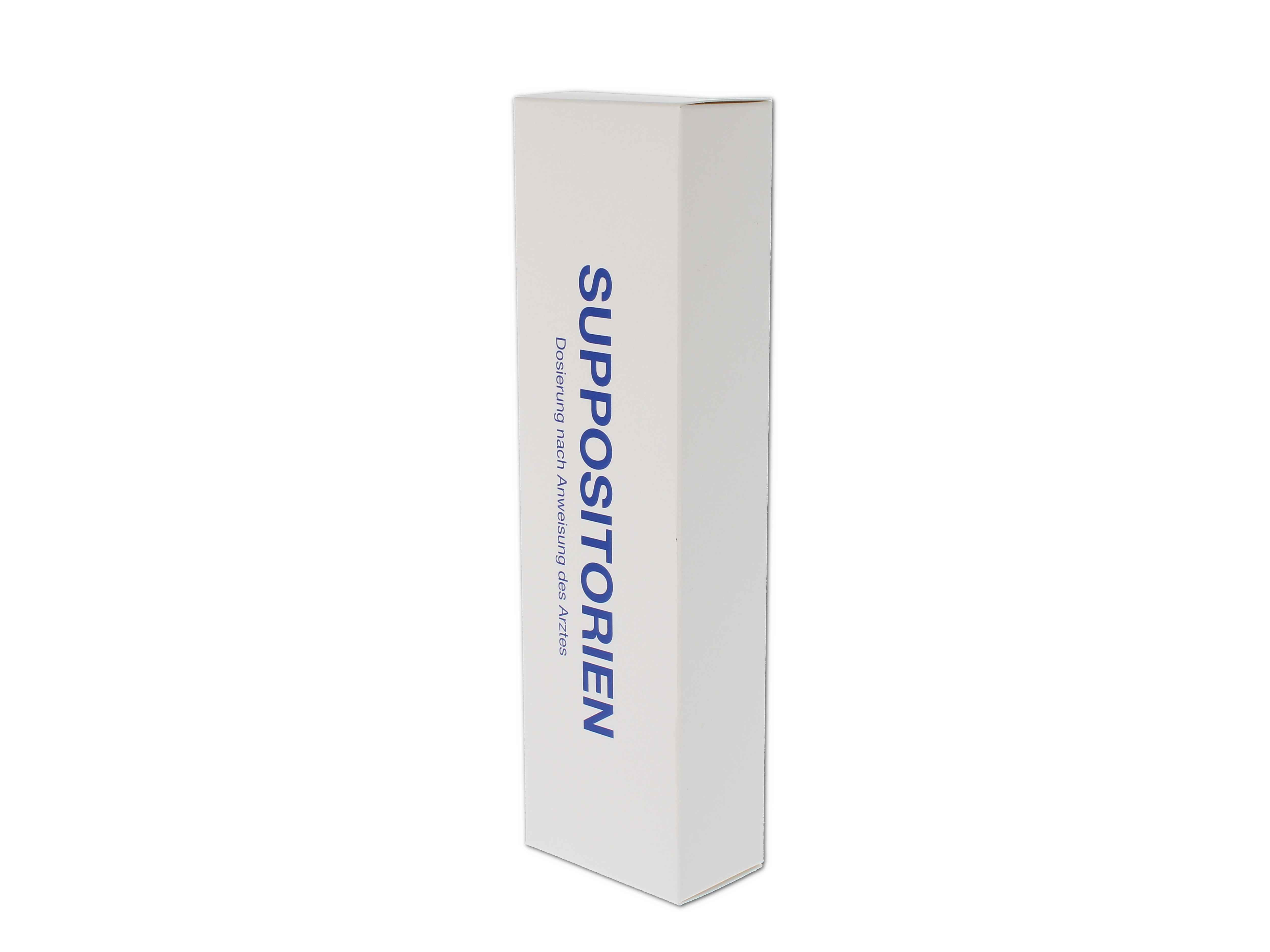 Faltkarton für Suppositorien 180 x 50 x 30mm, mit Druck
