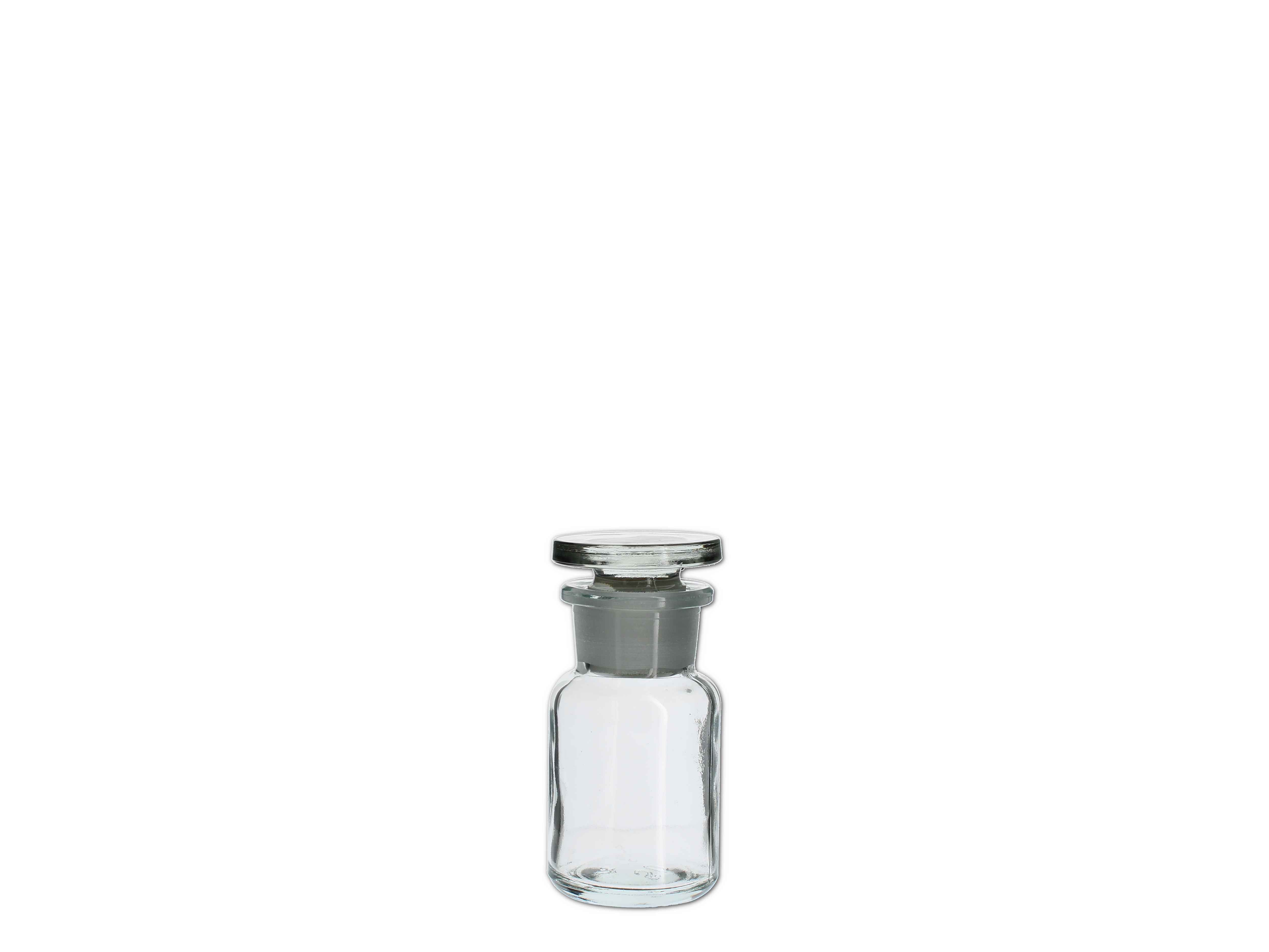    Pulverglas weiß mit Glasstopfen, rund - 50 ML