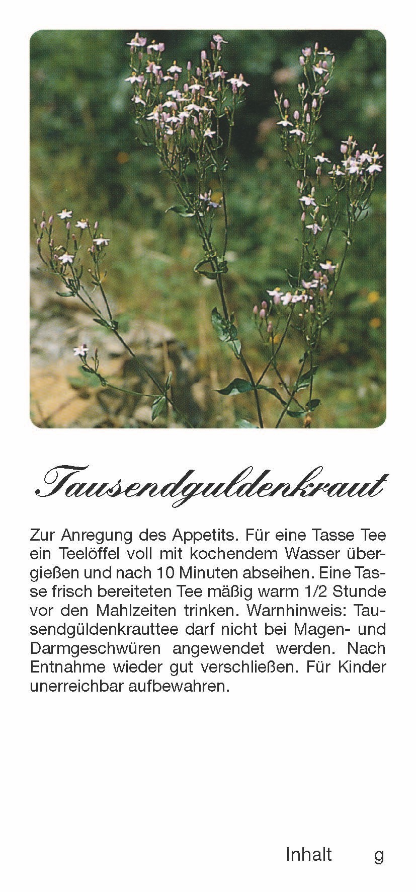 Teehaftetiketten Tausendguldenkraut
