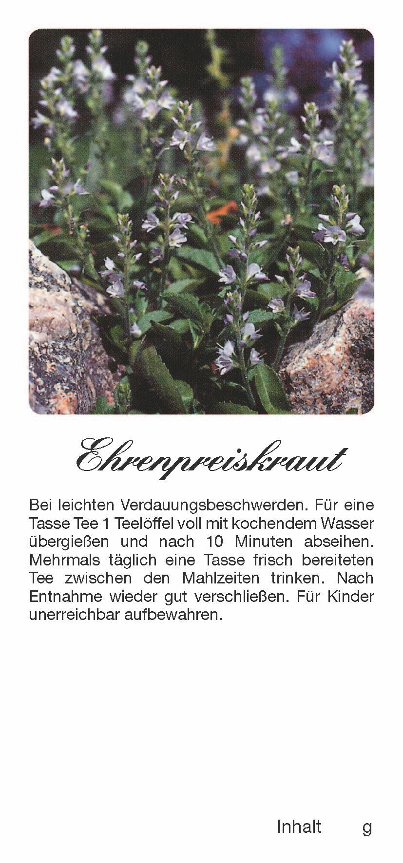 Teehaftetiketten Ehrenpreiskraut