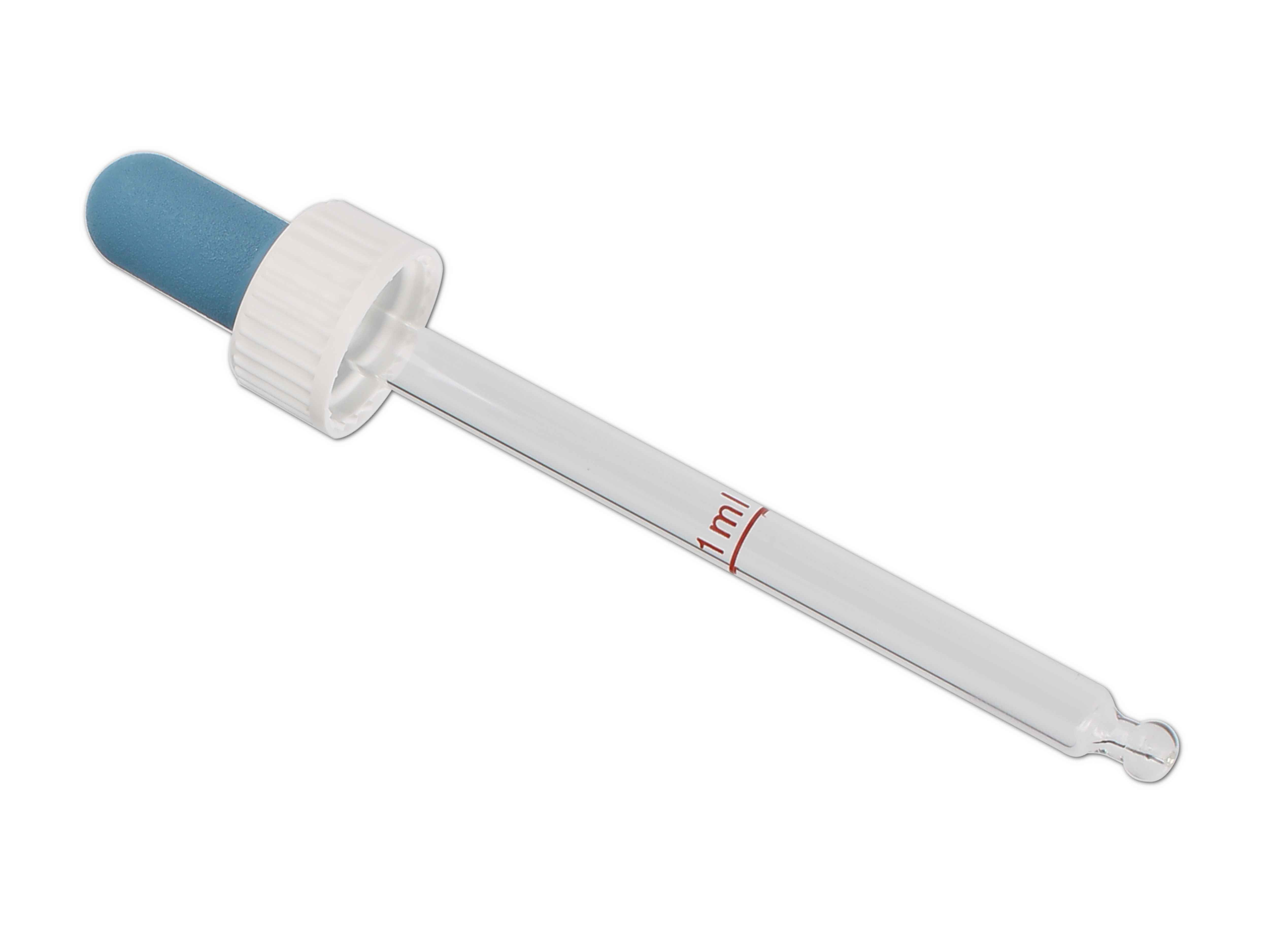    Pipette GL18 Gummi blau für 100ml mit 1 ml Graduierung à 10 stk.