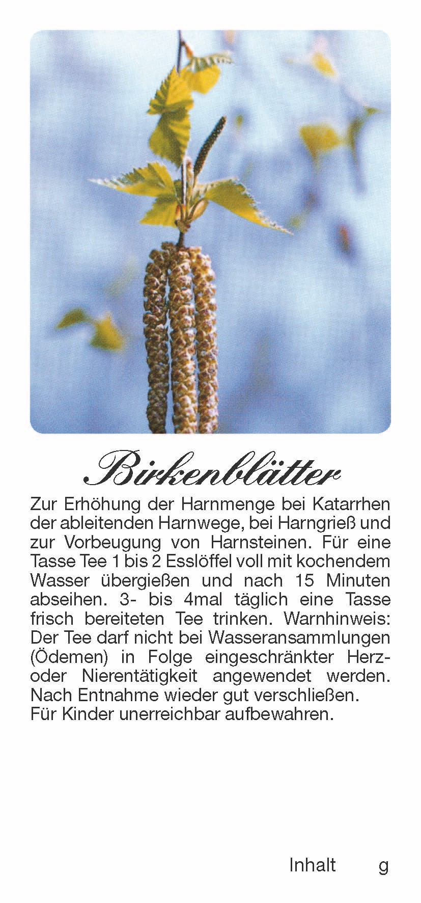    Teehaftetiketten Birkenblatt