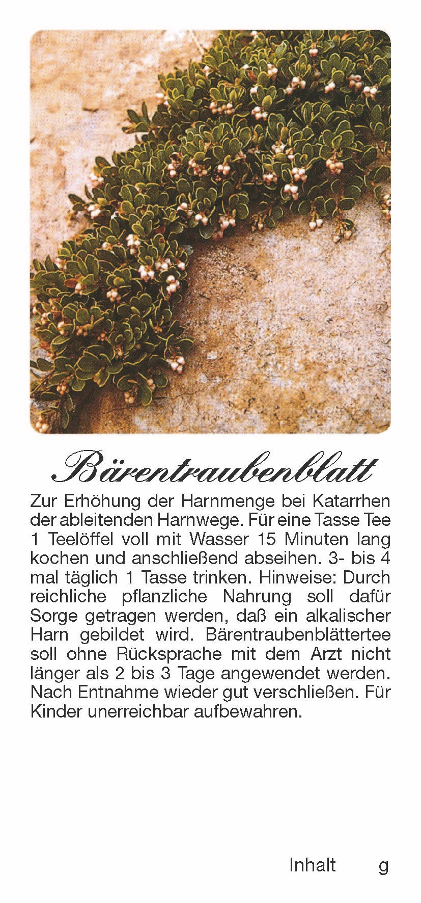 Teehaftetiketten Bärentraubenblätter
